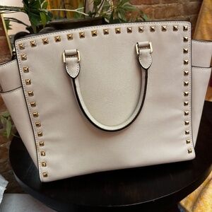 Michael Kors Selma Gold Stud White Saffiano Leather Tote/Crossbody Handbag